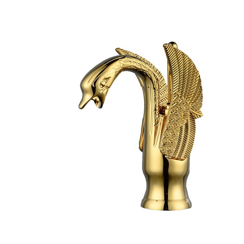 BWE Swan Single Hole Single-Handle Bathroom Faucet And Pop Up Drain & Overflow Cover in Gold, 1 of 7