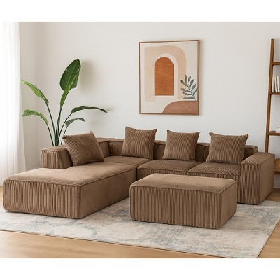 Grungis Comfy Corduroy Sofa Couch with 5 Seaters,U Shape Sectional Sofa with Flexible Modular Configuration,Sofa for Living Room Furniture