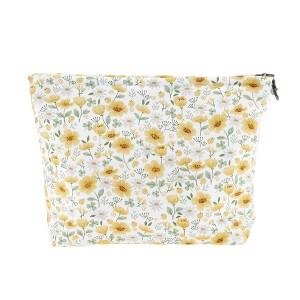 Unique Bargains Women Flower Cosmetic Bag Yellow White 1 Pc - 1 of 3