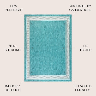 Aqua and Light Gray Reversible Diamond Synthetic Area Rug