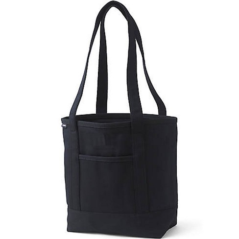 Lands End Medium Solid Color 5 Pocket Open Top Long Handle Canvas Tote Bag Black Black