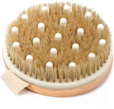 Dry Brush for Cellulite and Lymphatic, Dry Brushing Body Brush Set Natural  Boar Bristles Exfoliating Back Scrubber with Long Handle Face Brush and