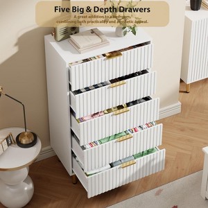 Fluted 5-Drawer Dresser – Wooden Chest with Deep Drawers & Wide Top for Bedroom or Living Room - 1 of 4