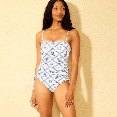 Shade & Shore Women's Shell Print Anchor Charm Medium Coverage One Piece Swimsuit - Shade & Shore™ Blue/White M