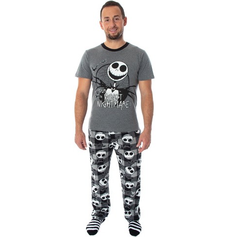 Nightmare Before Christmas 3 Piece Gift Set Pajama Pants Shirt and Socks SM Grey