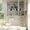 GDFStudio Kaelith 34.65'' Modern Rubberwood Bathroom Wall Cabinet with 3 Glass Doors, Storage Compartments and Towel Bar - 2 of 4