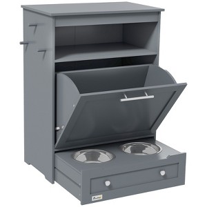 DSVIMOY Pet Feeder Station, Storage Cabinet Dog Food Storage Container with Raised Dog Bowls and Hanger, Gray, 24"*14"*32.25" - 1 of 4