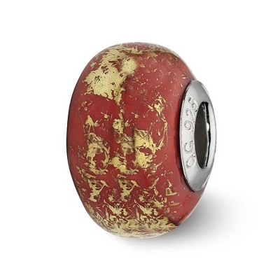 Black Bow Jewelry Red w/Gold Foil Ceramic & Sterling Silver Bead Charm, 14mm