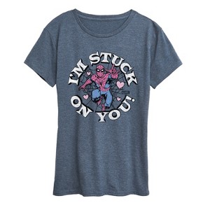 Women's - Marvel - Spider-man Valentine I'm Stuck On You Short Sleeve Graphic T-Shirt - 1 of 4