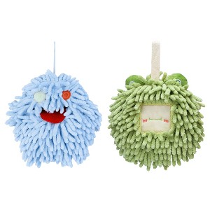 REGALWOVEN Bathroom Cute Decorative Absorbent Soft Chenille Hanging Hand Towel 7" x 7" 2 Pcs - 1 of 4