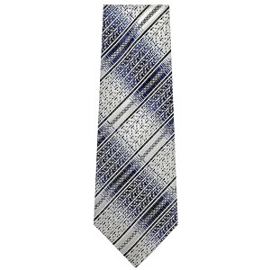 TheDapperTie Men's White, Black And Blue Stripes Necktie with Hanky - 1 of 3