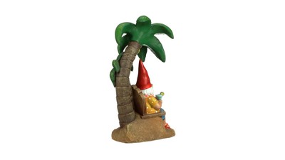 Tropical Beach Comber Gnome with Palm Tree Resin Statue