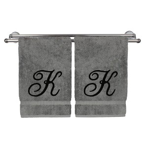 BC BARE COTTON Monogrammed Hand Towel, 100% Turkish Cotton - Set of 2 - Gray - Black Script - 1 of 1