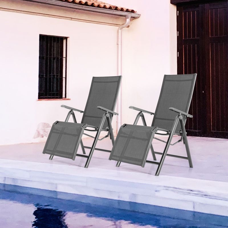 Costway 2PCS Patio Outdoor Folding Reclining Lounge Chair w/ Adjustable Backrest, 3 of 11