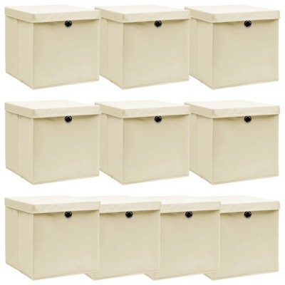 vidaXL 10 Piece Set of Cream-Colored Storage Boxes with Lids - Convenient Pull-Out Design with Metal Eyelets
