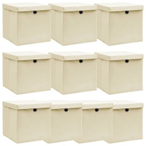 vidaXL 10 Piece Set of Cream-Colored Storage Boxes with Lids - Convenient Pull-Out Design with Metal Eyelets - 1 of 4