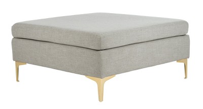 Lux Grey Linen 36" Square Ottoman with Brass Legs