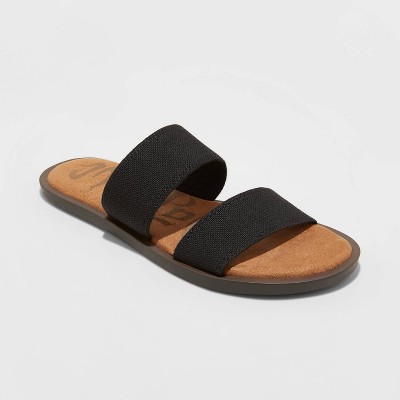 brown slip on sandals with two straps