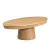 Sapphtopaz Modern Oval Coffee Table with Sturdy Pedestal Handcraft Drum Dining Table with Relief Groove&Wood Veneer Center Table for Living Room - 2 of 4