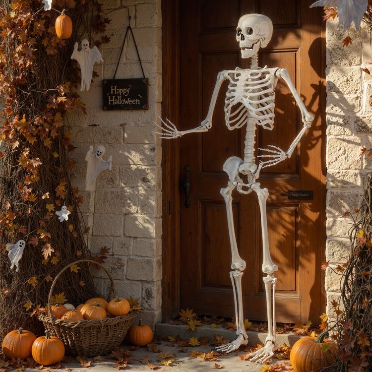 Tangkula 5.4 FT Halloween Life Size Skeleton Realistic Full Body ...