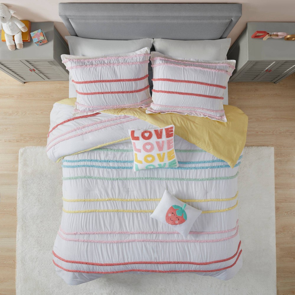 Photos - Duvet 5pc Full/Queen Striped Piper Cotton Kids' Comforter Set with Chenille Trim