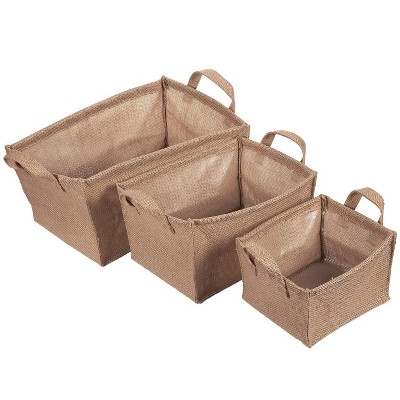 Juvale 3-Piece Set Fabric Linen Cloth Storage Bins Basket with Handles for Shelves, Closet Storage Organizer, Brown, 3 Sizes