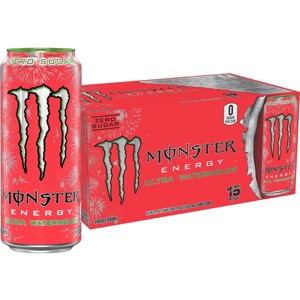 Monster Energy Ultra Watermelon, Sugar Free Energy Drink, 16 Ounce (Pack of 15) - 1 of 4