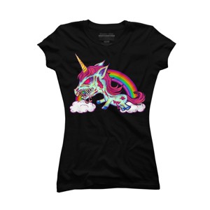 Junior's Design By Humans Zombie Rainbow Unicorn By Dzuu T-Shirt - 1 of 3
