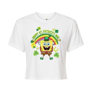 Women's - SpongeBob SquarePants - Spongebob Happy St. Patricks Day Cropped Graphic T-Shirt - 1 of 4