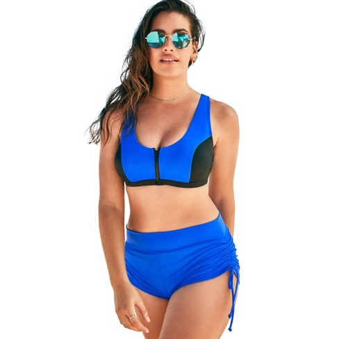 Swimsuits For All Women's Plus Size Colorblock Zip Front Bikini