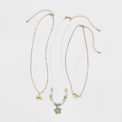 Girls&#39; 3pk Layered Necklace Set with Butterfly and Rainbow Charms - Cat &#38; Jack&#8482;