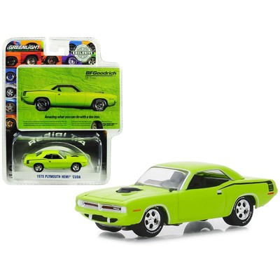1970 Plymouth HEMI Barracuda Lime Green BFGoodrich Vintage Ad Cars Hobby  Exclusive 1/64 Diecast Model Car by Greenlight