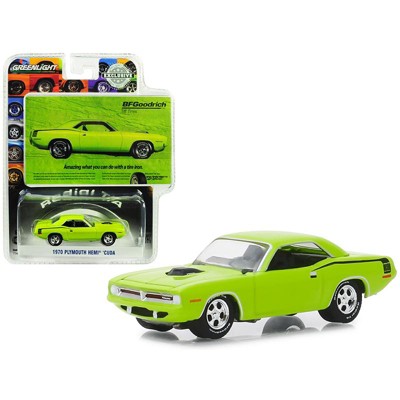 1970 Plymouth HEMI Barracuda Lime Green BFGoodrich Vintage Ad Cars Hobby Exclusive 1/64 Diecast Model Car by Greenlight