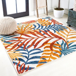 Tropics Palm Leaves Indoor/Outdoor Area Rug - JONATHAN Y - 1 of 4