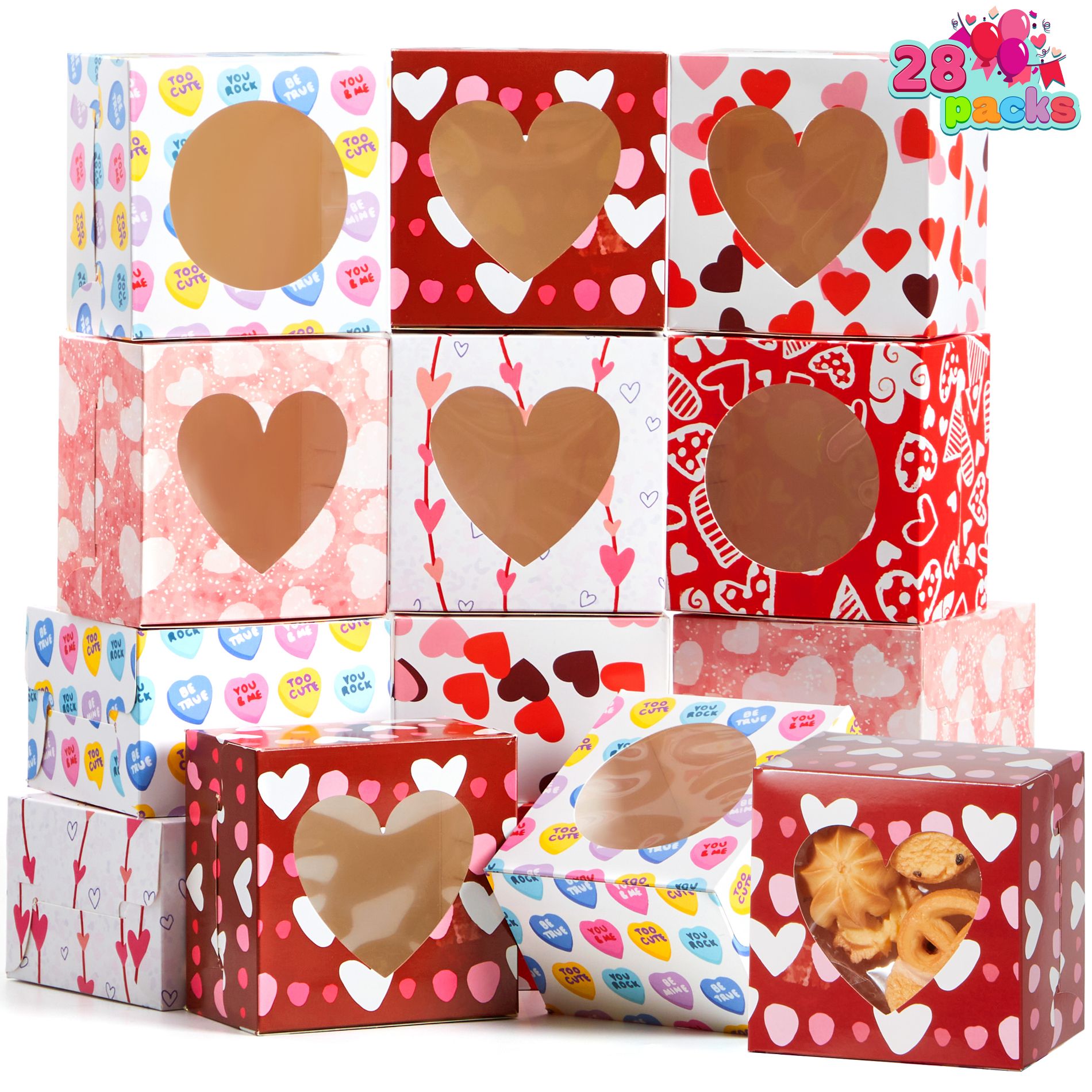 Joyfy 24 Pcs Valentine's Day Bakery Treat Boxes, Cupcake Boxes/Gift Boxes/Favor Box/Cookie Boxes with Window for Party, School