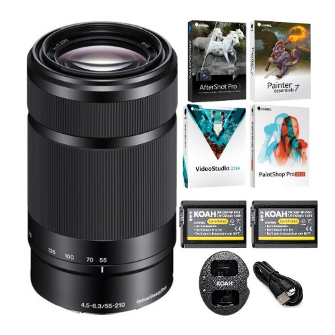 Sony E 55-210mm f/4.5-6.3 OSS Lens (Black) with Battery and Software Bundle