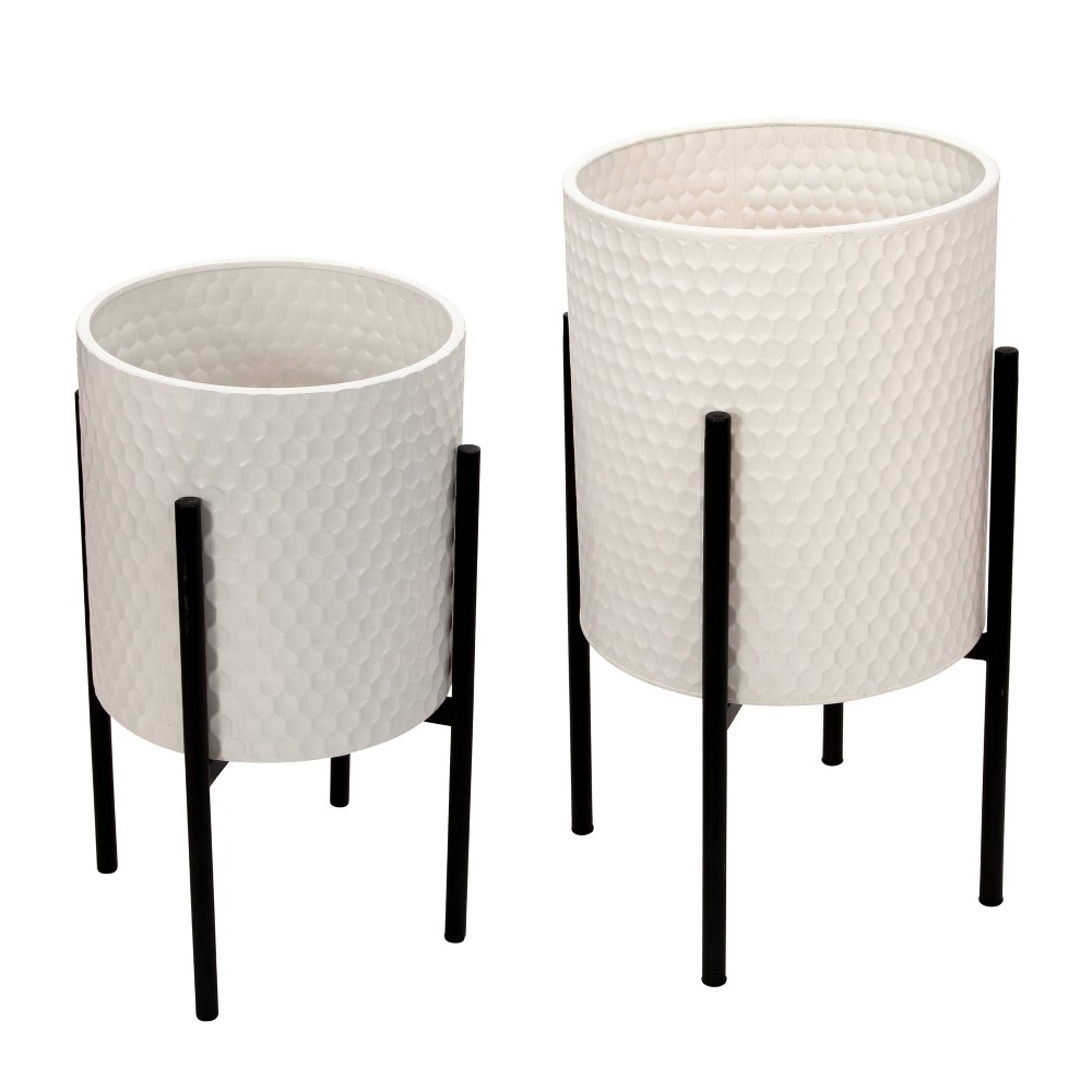 Set of 2 Honeycomb Planter on Metal Stand White/Black - Sagebrook Home