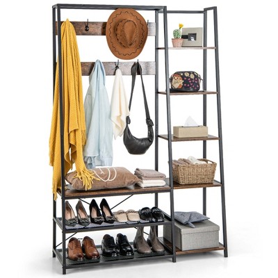 Costway 71'' Coat Rack Hall Tree With Shoe Bench Industrial Entryway  Storage Shelf With Hooks : Target