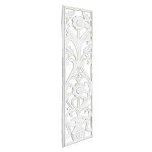 Hand Carved Wood Decorative Wall Panel White - American Art Decor: MDF Botanical Art, Vertical Orientation - 1 of 4
