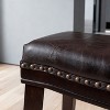 26" Contemporary Upholstered Saddle Counter Stools with Nailhead Trim, Dark Brown, Set of 4, Modern Kitchen Bar Seating, Comfortable & Stylish - 4 of 4
