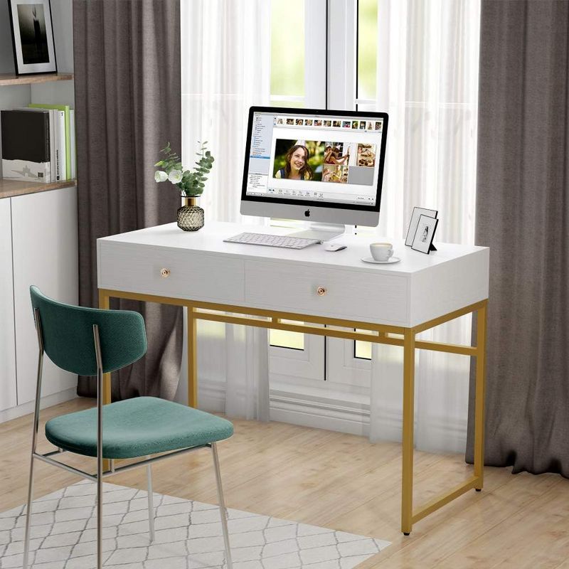 Tribesigns 47" Home Office Desk, Study Table with 2 Storage Drawers, Makeup Vanity Console Table, 2 of 7