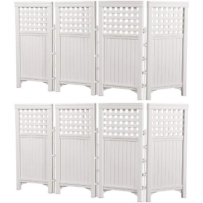 Suncast Outdoor Patio Garden 8 Panel Yard Screen Enclosure Gated Fence, White