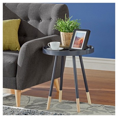 Black and Natural Round Metal Tray Top Accent Table