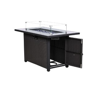 Ainfox 43"  Gas Fire Pit Table, Rectangular FirePit With Glass Wind Guard For Patio Deck Garden - 1 of 4