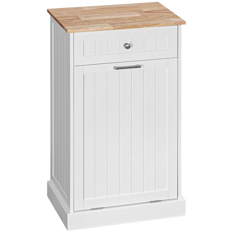 HOMCOM Kitchen Tilt Out Trash Bin Cabinet Free Standing Recycling Cabinet Trash Can Holder With Drawer, White, 4 of 7