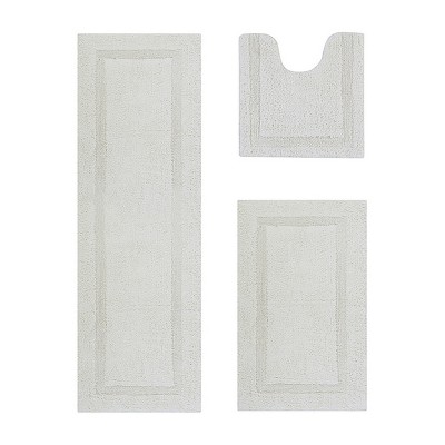 Luxurious Ivory Cotton Tufted Reversible 3-Piece Bath Rug Set