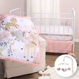 The Peanutshell Wildest Dreams Crib Bedding Set, 3pc to 12 Pc, Pink Animals for Girls - 1 of 4