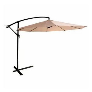 Four Seasons Courtyard 11.5 Foot Offset Patio Umbrella Octagonal Shaped Canopy Shade Outdoor Backyard Furniture with Aluminum Pole, Beige Fabric - 1 of 4