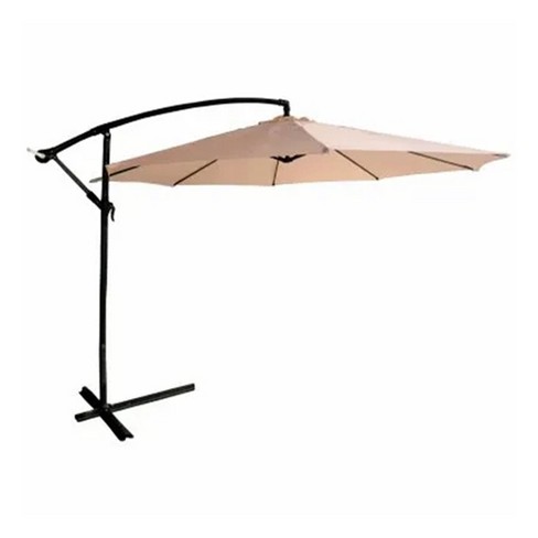 Four Seasons Courtyard 11.5 Foot Offset Patio Umbrella Octagonal Shaped Canopy Shade Outdoor Backyard Furniture with Aluminum Pole, Beige Fabric - image 1 of 4