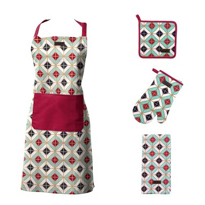 Evideco French Home Goods 4-Piece Kitchen Accessories Set: Includes Apron, Oven Mitt, Pot Holder, and Towel